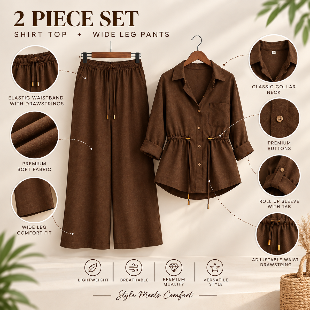 Luxe Breeze Brown Two-Piece Co-Ord Set