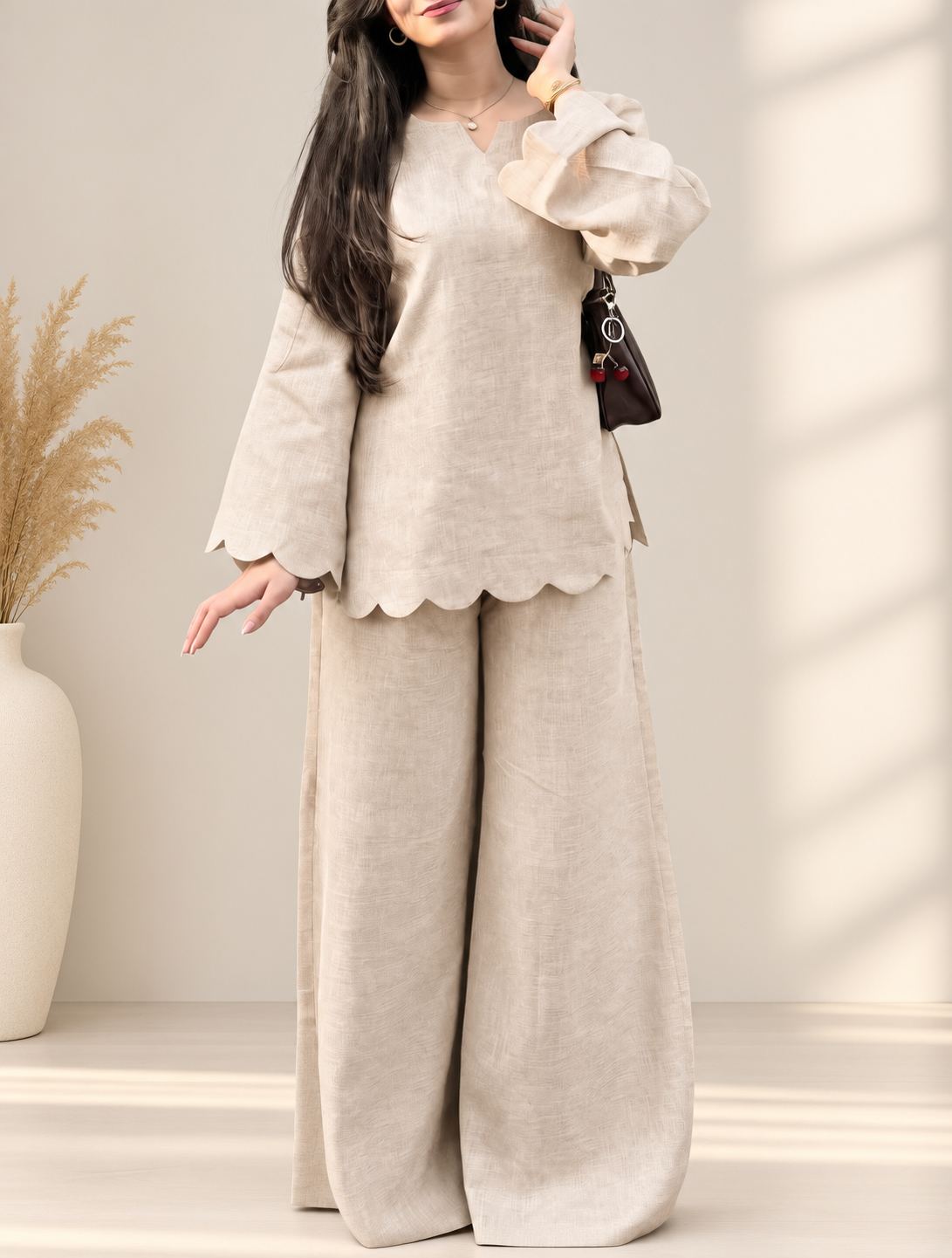 Pure Linen Cream Terracotta Co-Ord Set