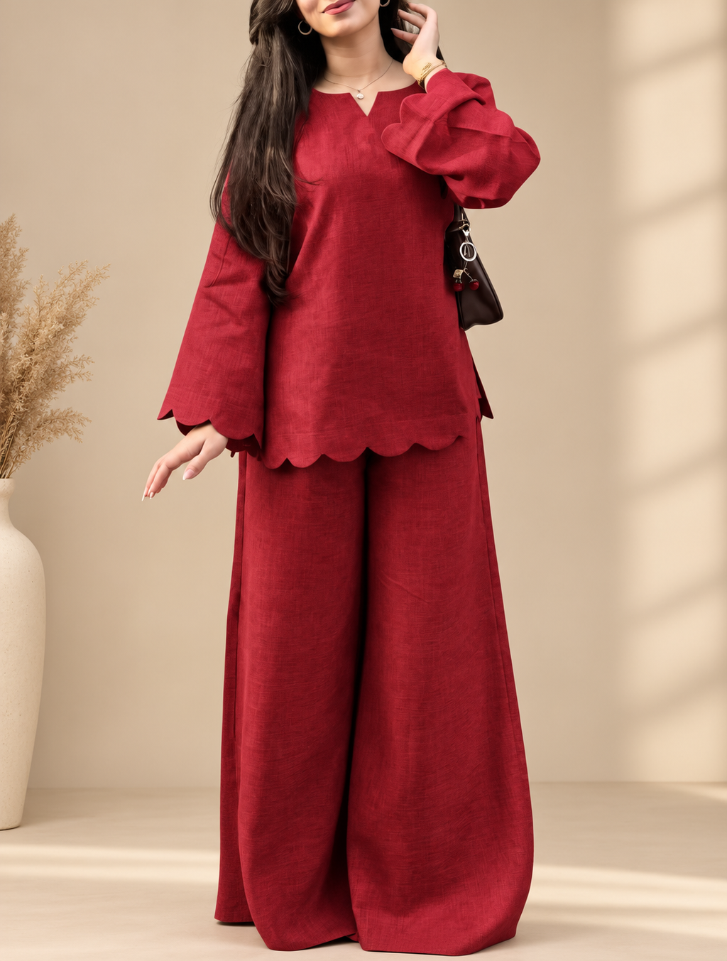 Pure Linen Red Terracotta Co-Ord Set
