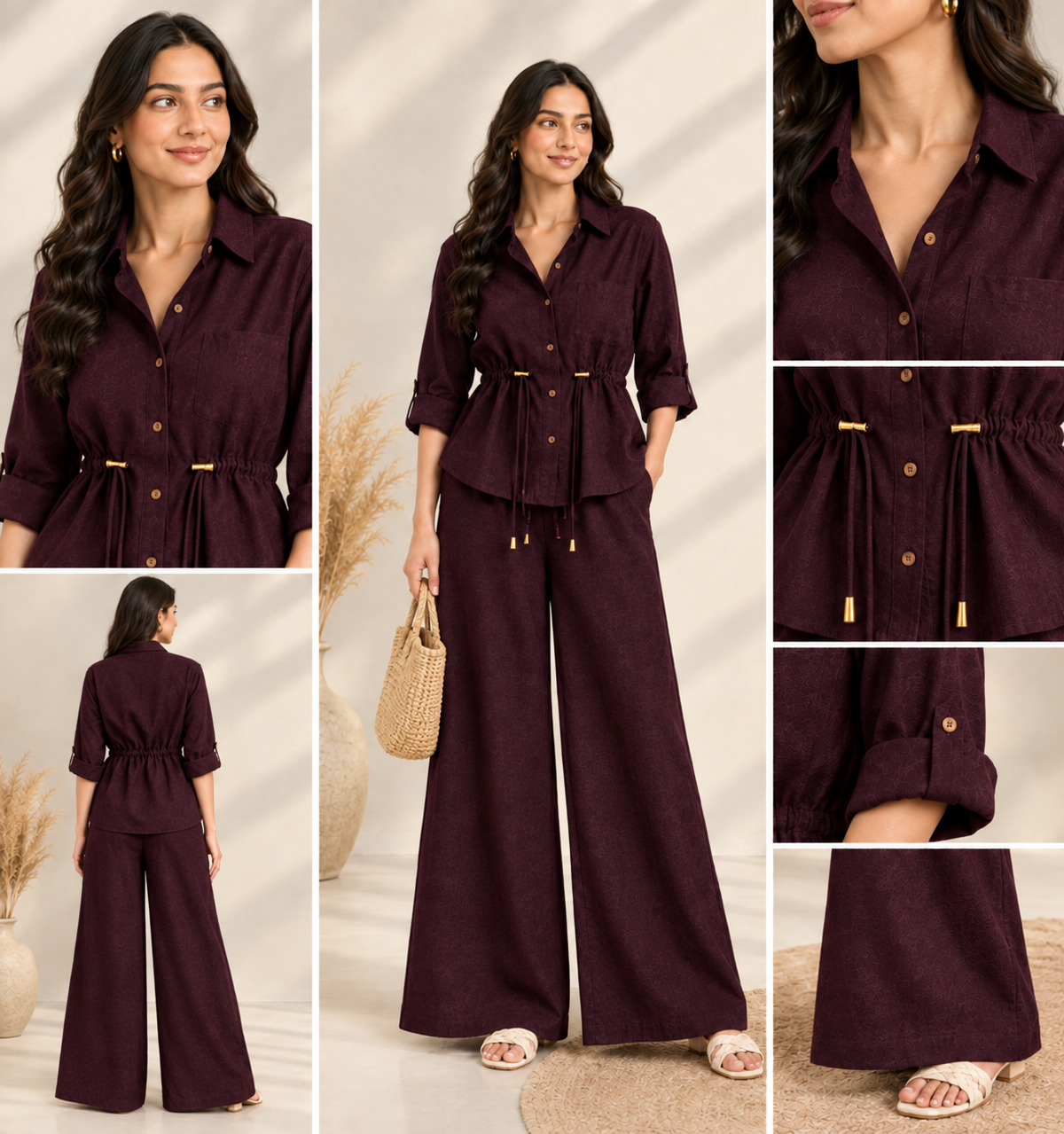 Luxe Breeze Wine Two-Piece Co-Ord Set