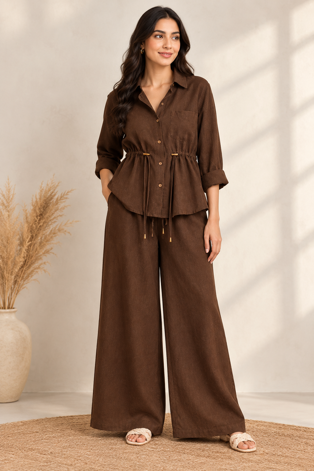 Luxe Breeze Brown Two-Piece Co-Ord Set