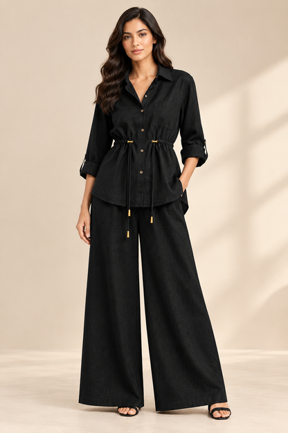 Luxe Breeze Black Two-Piece Co-Ord Set