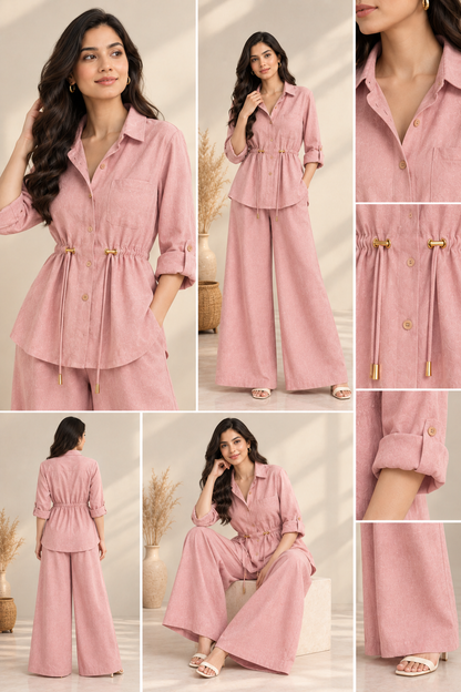 Luxe Breeze Pink Two-Piece Co-Ord Set