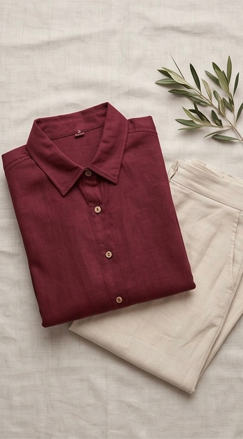 Maroon Linen Co-ord Set