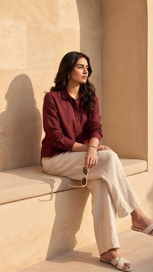 Maroon Linen Co-ord Set